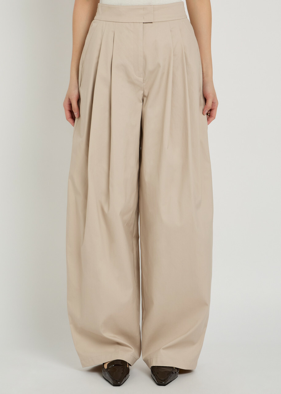 Emporio Armani Pleated Cotton-poplin Trousers Light Brown