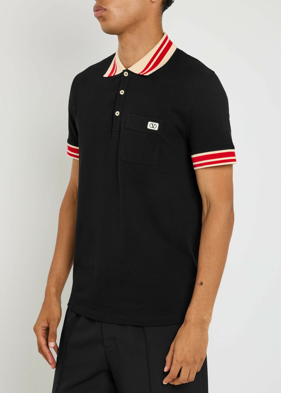 Valentino Garavani Vlogo Piqué Cotton Polo Shirt Black