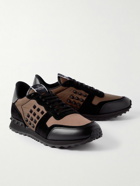 Valentino - Valentino Garavani Rockstud Leather-Trimmed Suede and Shell Sneakers - Brown