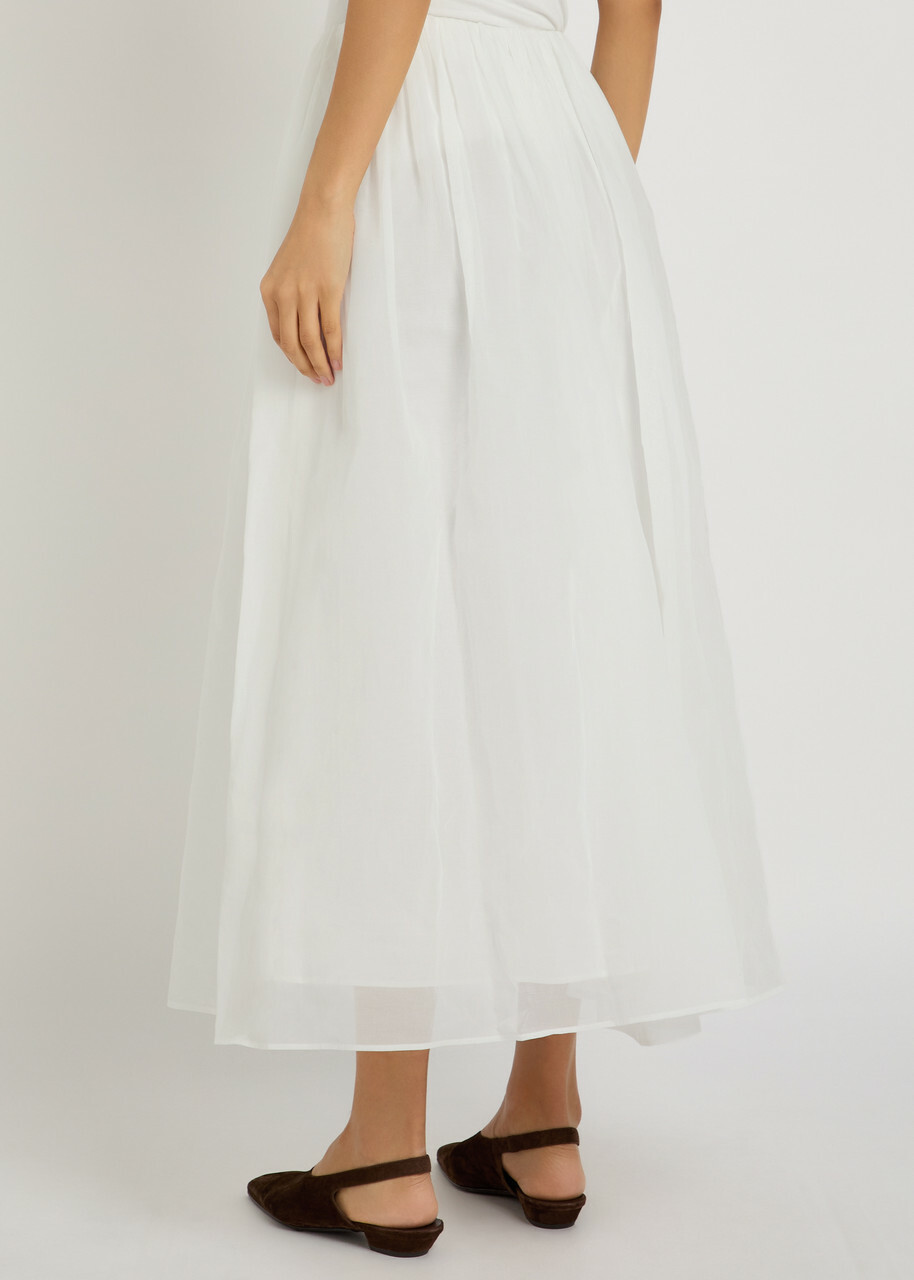 Brunello Cucinelli Gathered Cotton Midi Skirt White