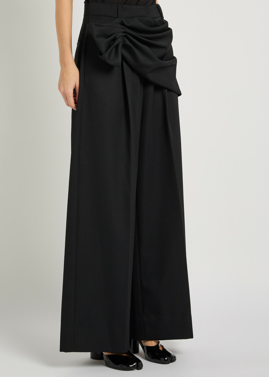 Simone Rocha Draped Wide-leg Gabardine Trousers Black