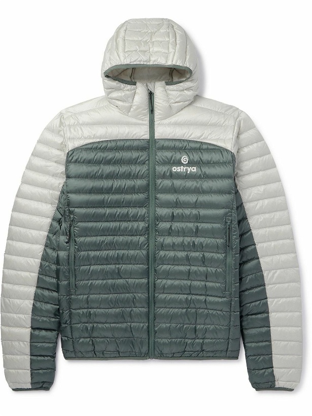 Photo: OSTRYA - Throwing Fits Sapwood Logo-Print Colour-Block Quilted Ripstop Hooded Down Jacket - Green