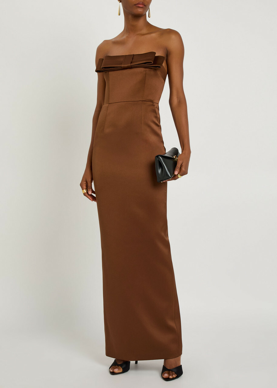 The New Arrivals Ilkyaz Ozel Sisu Strapless Satin Maxi Dress Brown