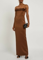 The New Arrivals Ilkyaz Ozel Sisu Strapless Satin Maxi Dress Brown