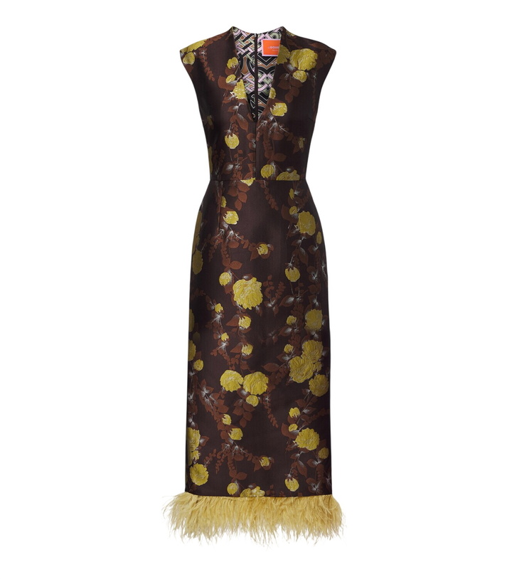Photo: La DoubleJ Devon feather-trimmed jacquard midi dress