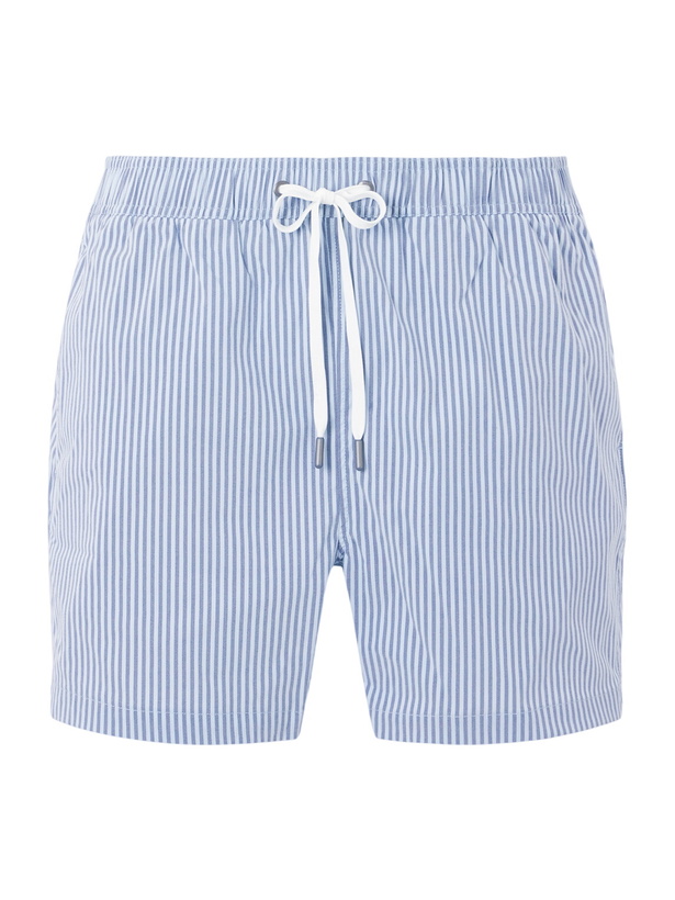 Photo: Onia - Charles Straight-Fit Mid-Length Striped Seersucker Swim Shorts - Blue