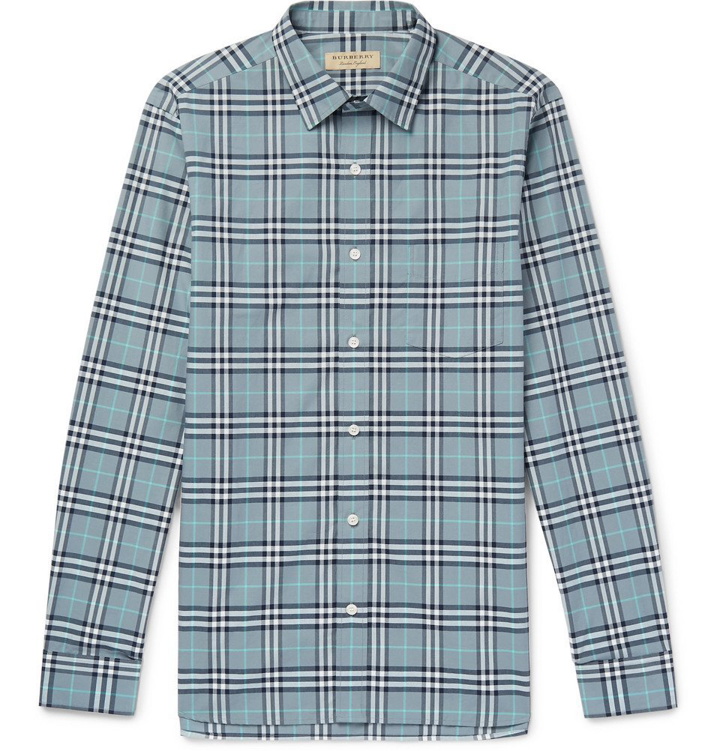 Photo: Burberry - Checked Cotton-Poplin Shirt - Men - Blue