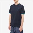 Fred Perry Authentic Men's Tipped Cuff Pique T-Shirt in Navy/Deep Mint