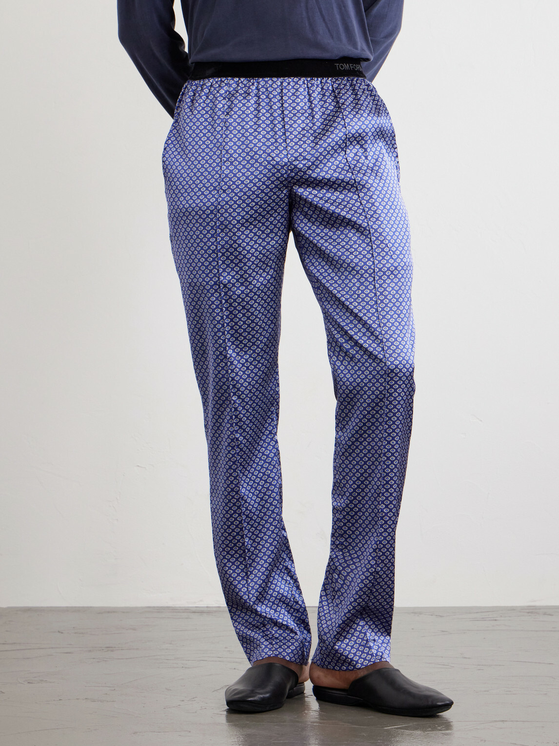 TOM FORD - Printed Silk-Blend Satin Pyjama Trousers - Purple