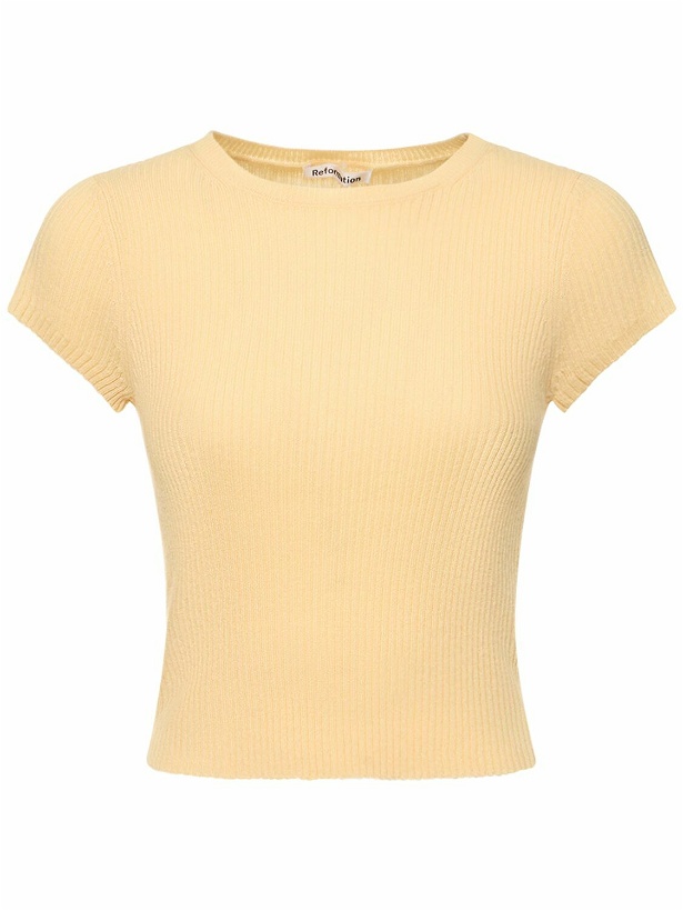 Photo: REFORMATION - Teo Short Sleeve Cashmere Sweater
