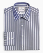 Brooks Brothers Men's Luxury Collection Madison Relaxed-Fit Dress Shirt, Franklin Spread Collar Herringbone Wide Stripe | Navy
