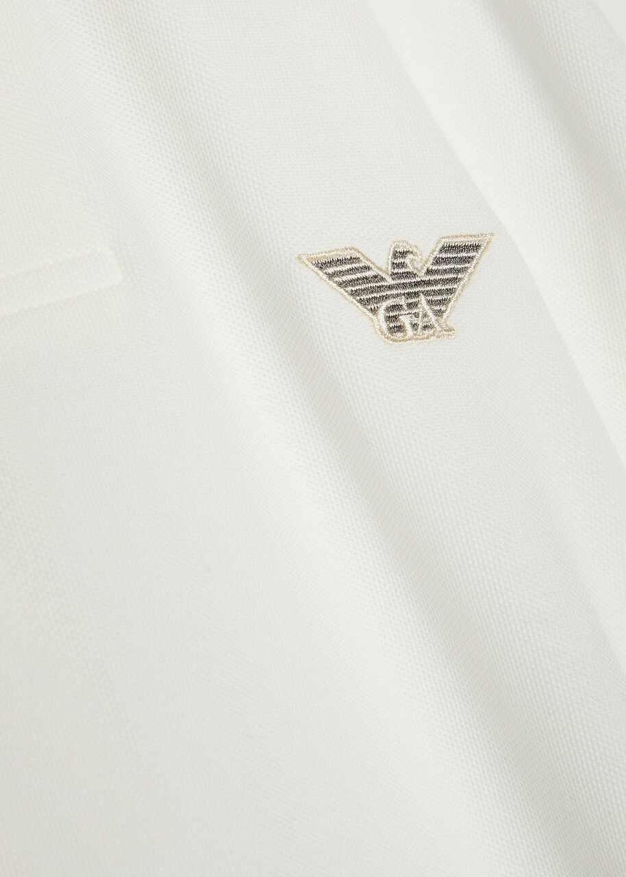 Emporio Armani Logo-embroidered Piqué Cotton Polo Shirt White