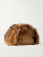 CELINE - Chapka Logo-Debossed Shearling Hat - Brown