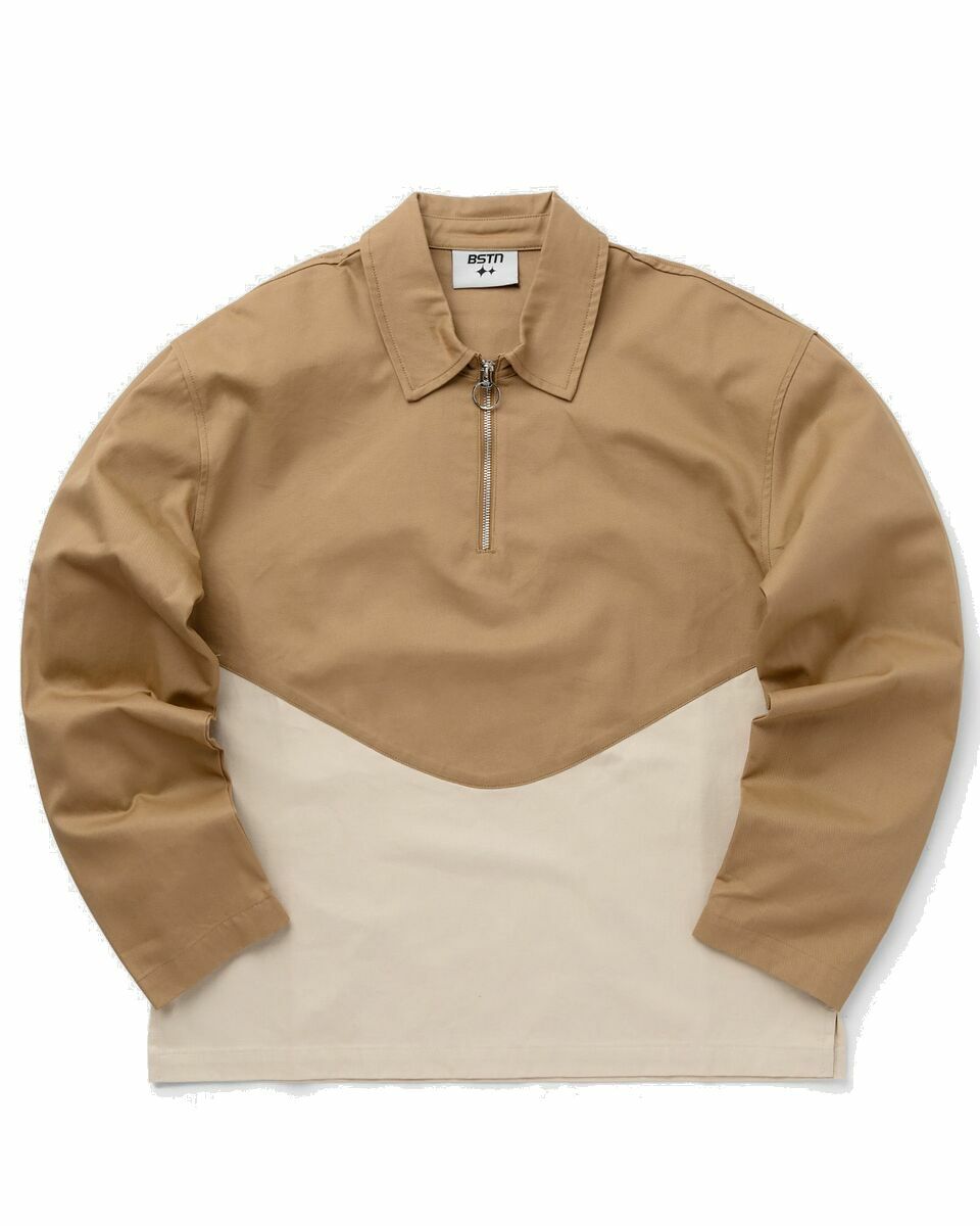 Photo: Bstn Brand Two Tone Half Zip Shirt Brown/Beige - Mens - Half Zips