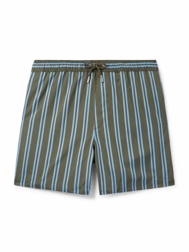 Photo: Mr P. - Straight-Leg Mid-Length Striped Swim Shorts - Green