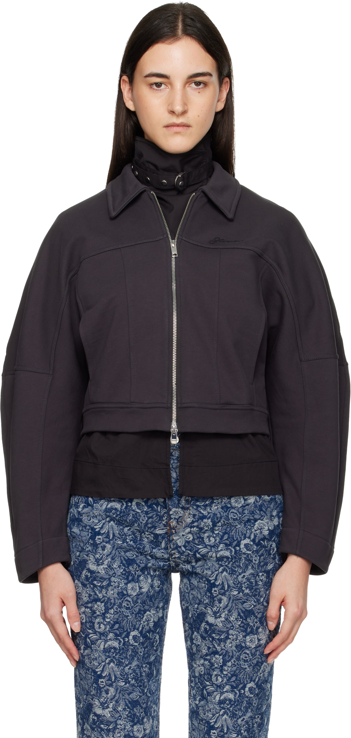 GANNI Black Heavy Terry Jersey Bomber Jacket