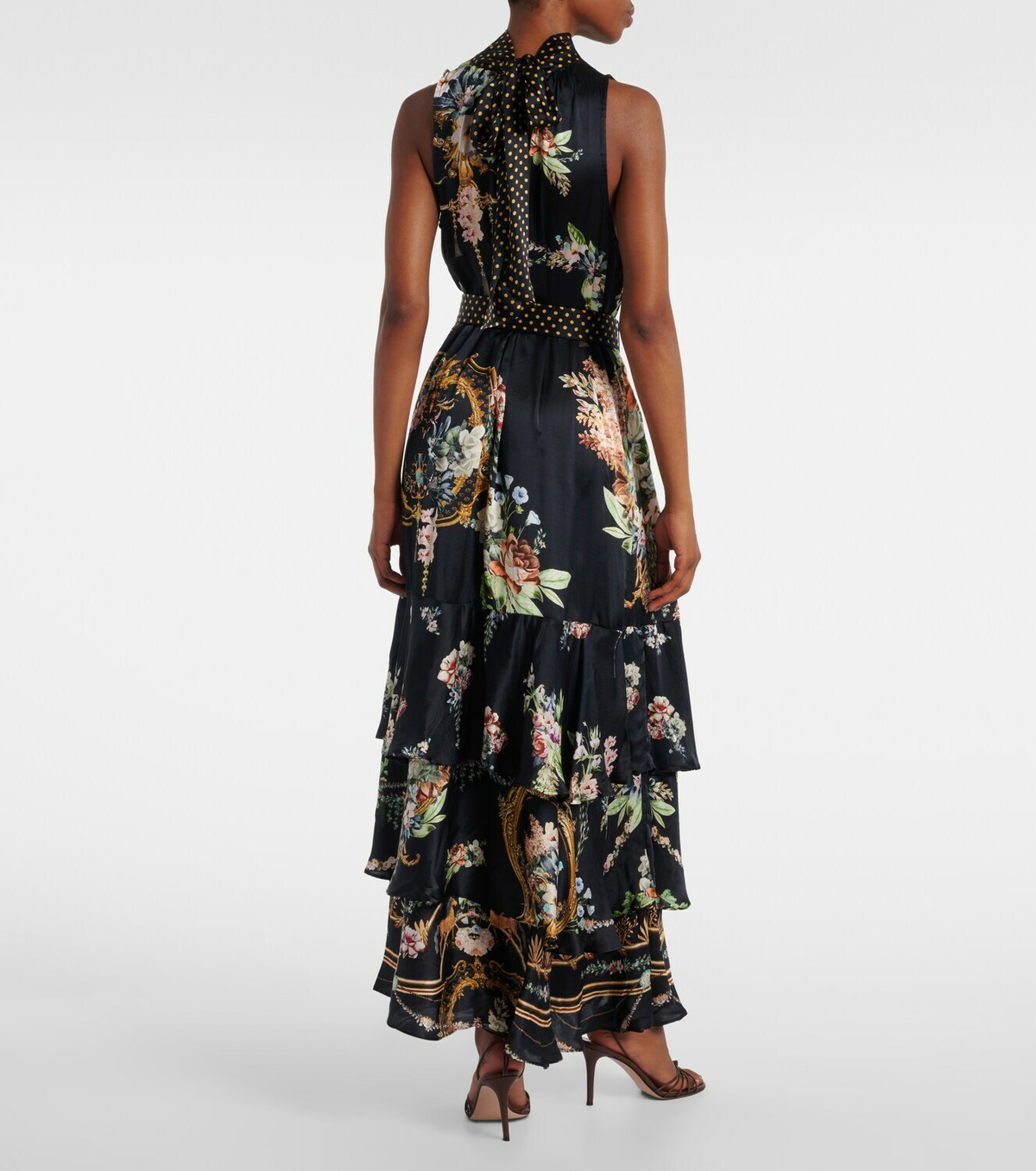Camilla Belted floral tiered silk maxi dress