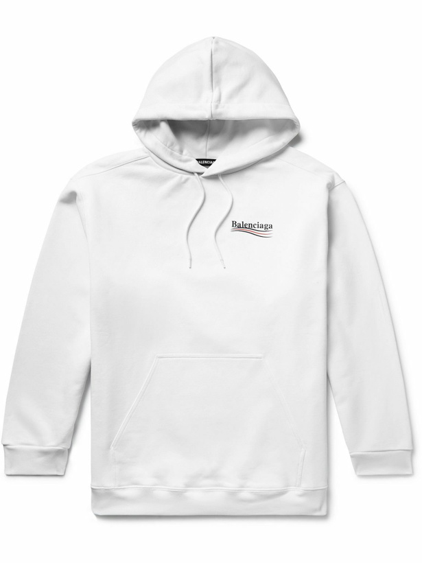 Photo: Balenciaga - Logo-Print Cotton-Jersey Hoodie - White