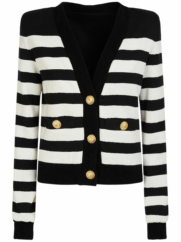 Photo: BALMAIN Striped Cotton Blend Jersey Cardigan