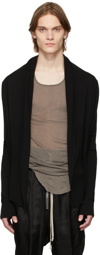 Rick Owens Black Long Wrap Cropped Back Cardigan