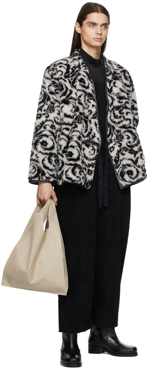 Sasquatchfabrix. Black & White Jacquard Boa Hanten Cardigan