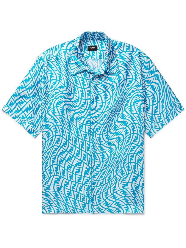 Photo: FENDI - Logo-Print Silk-Twill Shirt - Blue