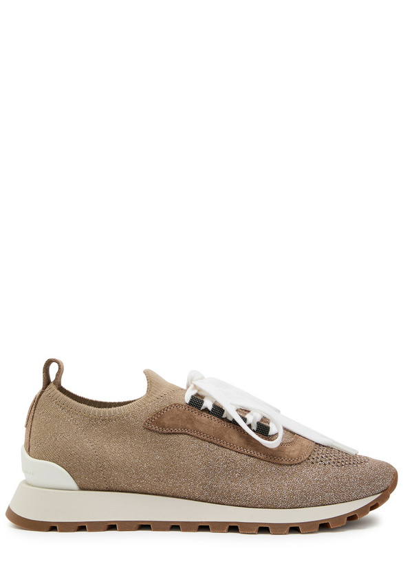 Photo: Brunello Cucinelli Metallic-knit Sneakers Brown