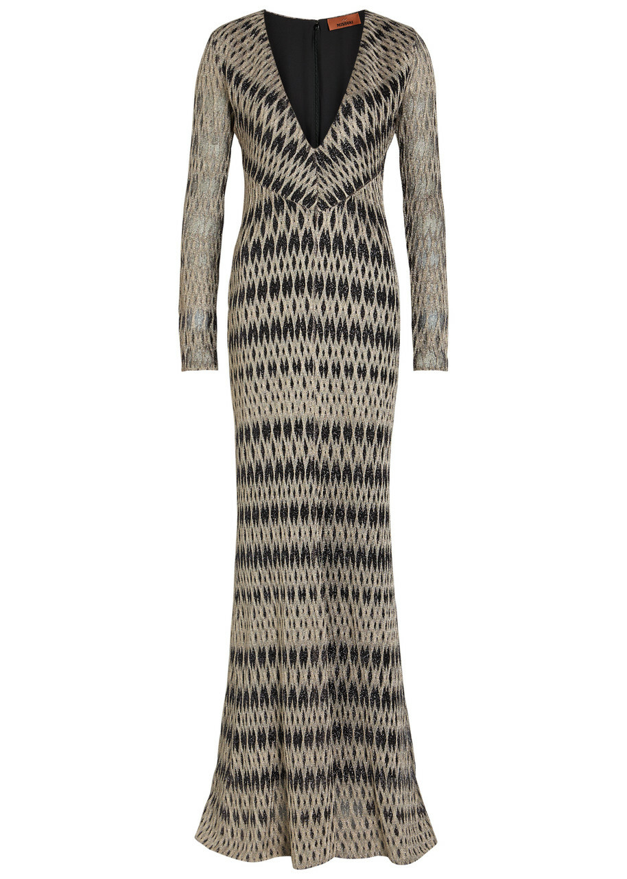 Missoni Patterned Fine-knit Maxi Dress Beige