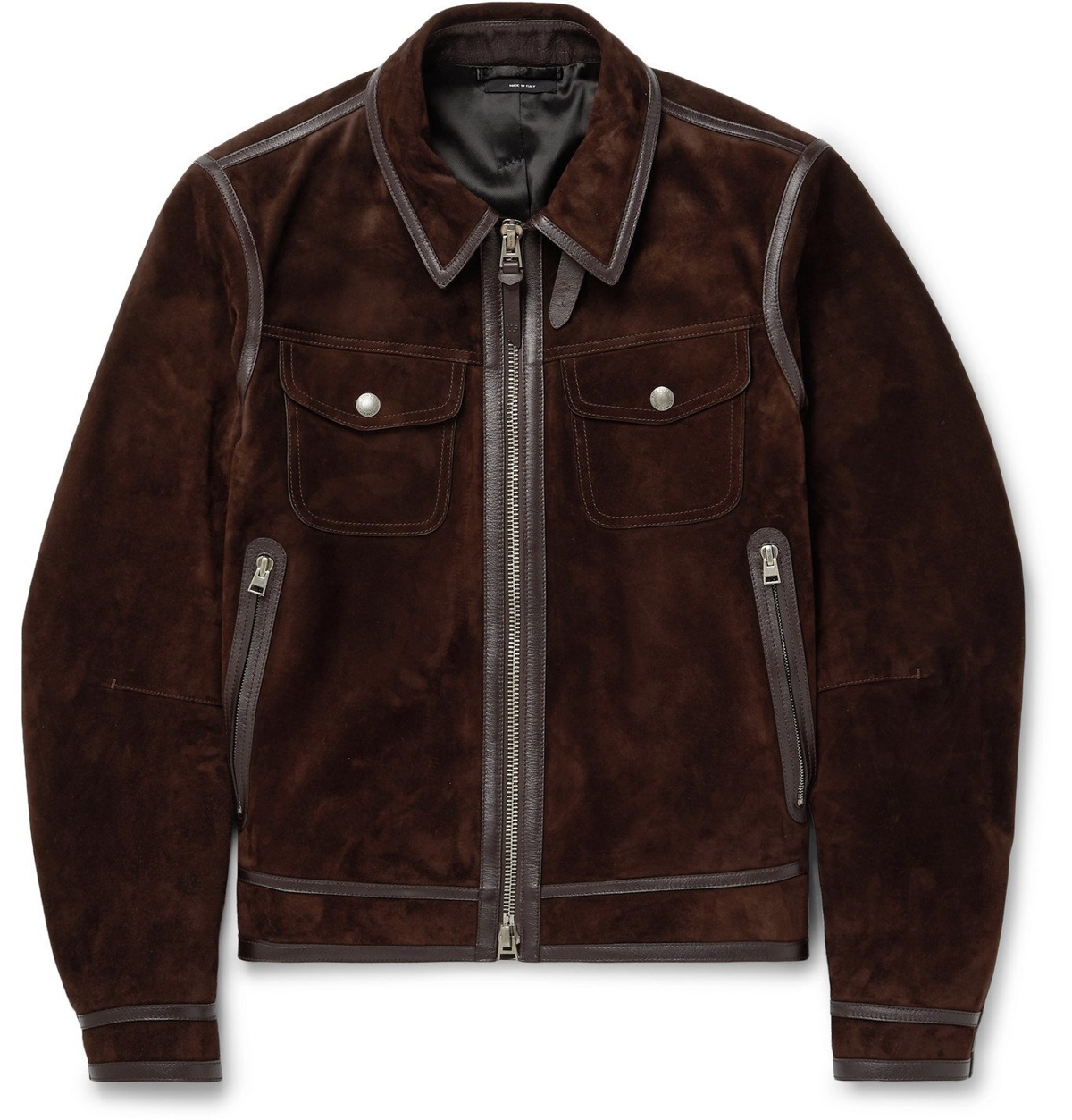 FORD - Slim-Fit Leather-Trimmed Suede Jacket - Brown TOM FORD