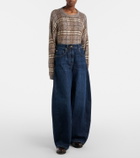 Brunello Cucinelli Leather-trimmed barrel-leg jeans