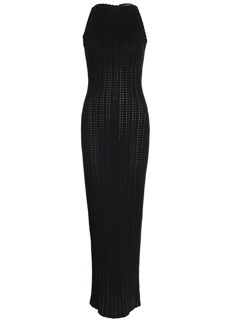 Giuliva Heritage Lola Open-knit Cotton Maxi Dress Black