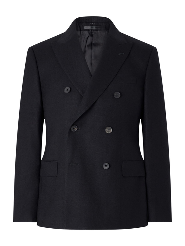 Photo: Mr P. - Slim-Fit Double-Breasted Satin-Trimmed Wool-Flannel Blazer - Black