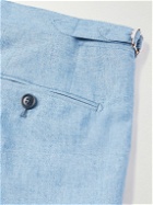 De Petrillo - Straight-Leg Pleated Cotton-Chambray Trousers - Blue