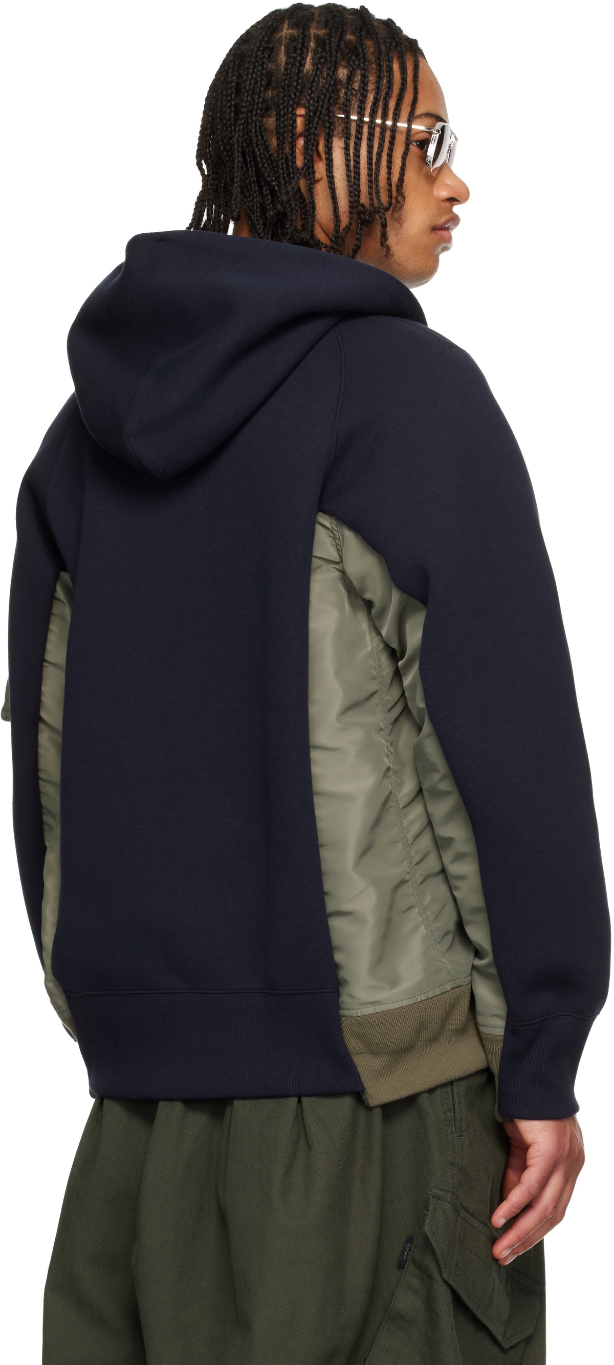 sacai Navy & Khaki Sponge Sweat & Nylon Twill Hoodie Sacai