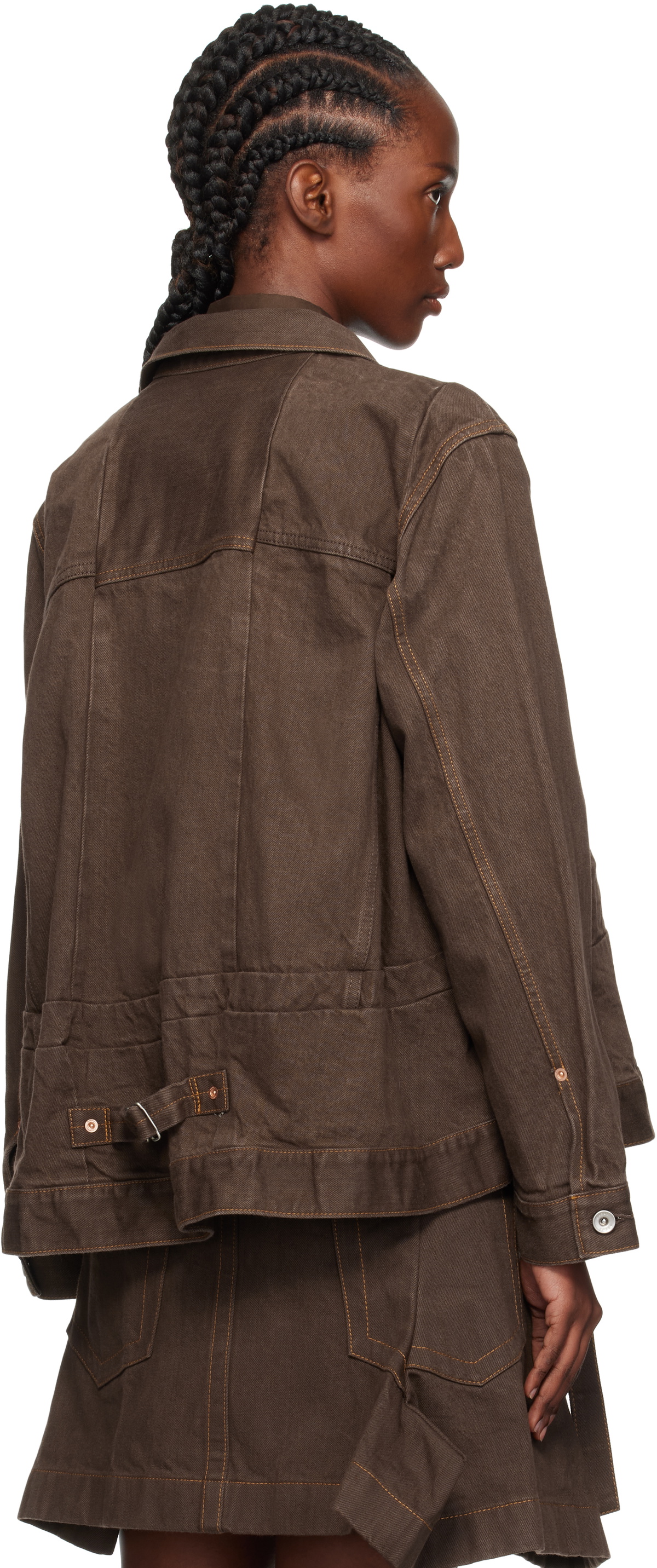 sacai Brown Pleated Denim Jacket