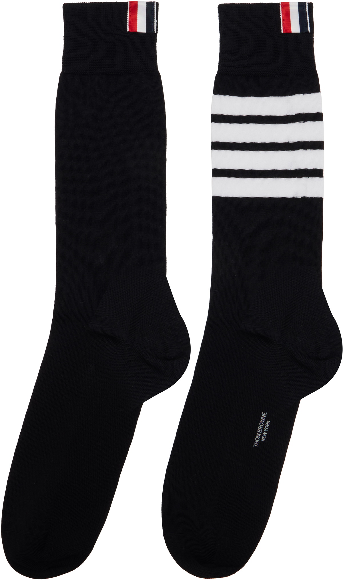 Thom Browne Black Cotton 4-Bar Mid Calf Socks