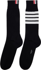Thom Browne Black Cotton 4-Bar Mid Calf Socks