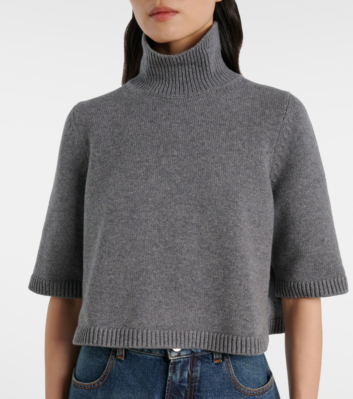 Alaïa Cropped cashmere-blend turtleneck top