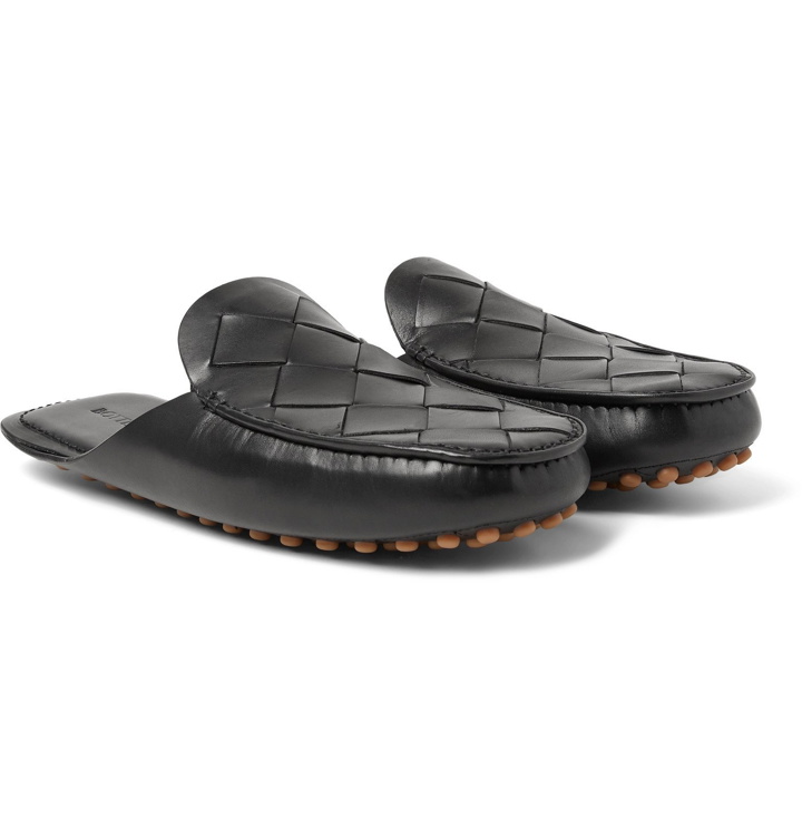 Photo: Bottega Veneta - Intrecciato Leather Backless Loafers - Black