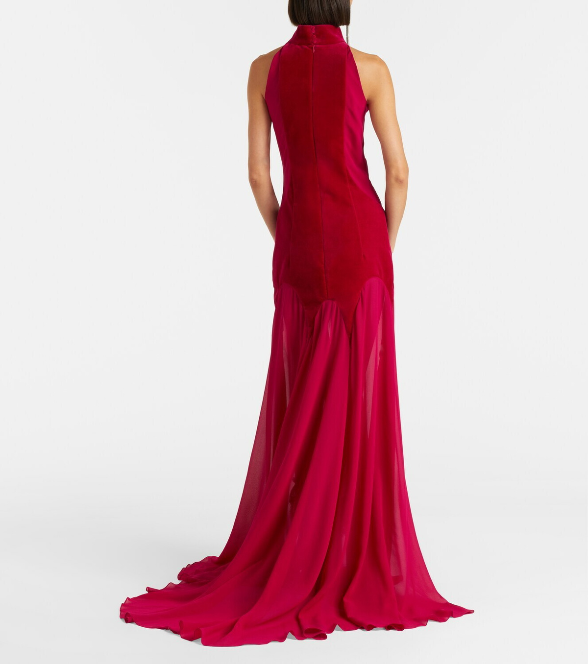 McQueen Velvet-trimmed silk georgette gown