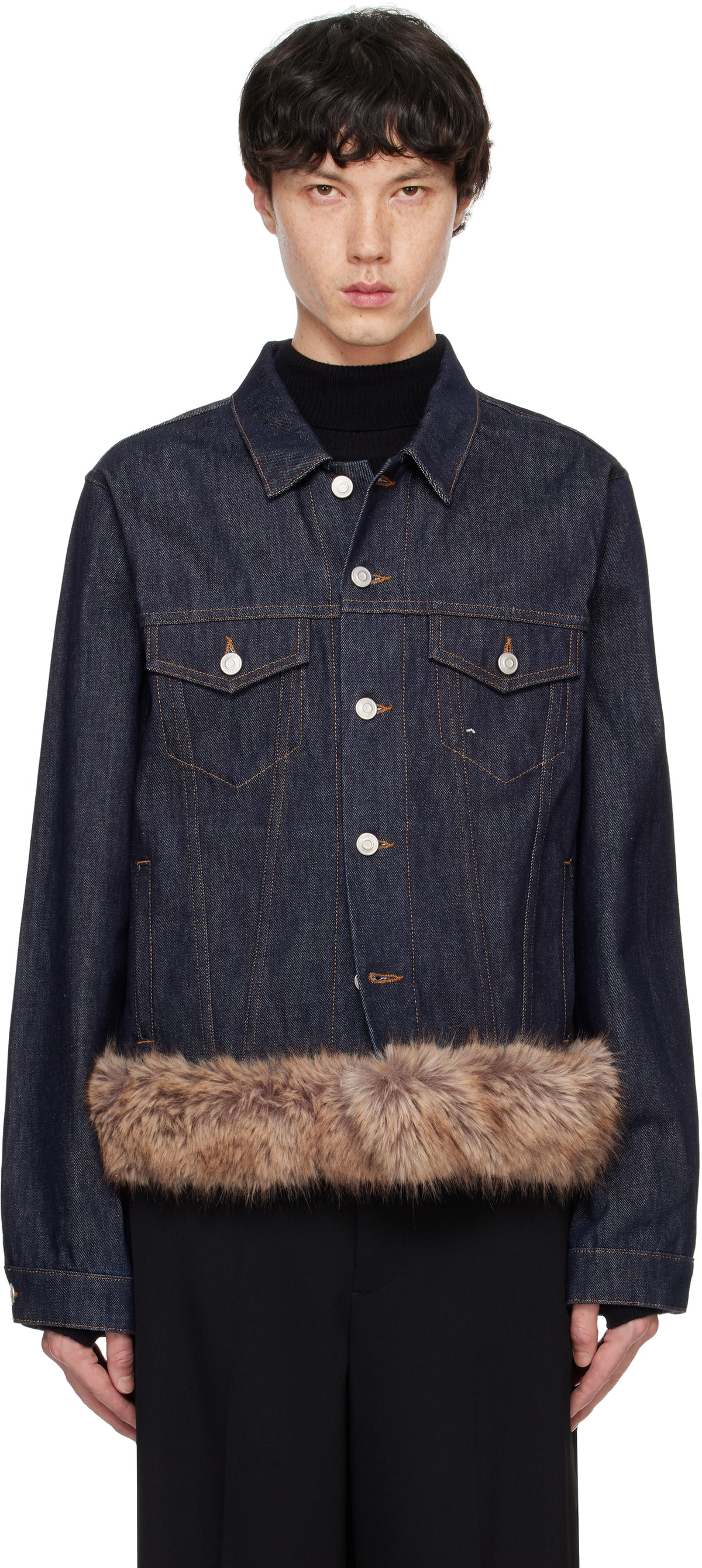 Coperni Blue Faux Fur Hem Denim Jacket Coperni Coperni Blue Faux Fur Hem Denim Jacket Coperni