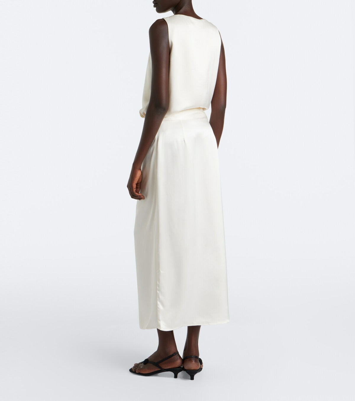 Róhe Gathered satin midi skirt