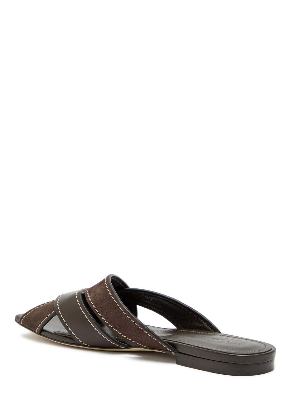 Tods Square-toe Suede and Leather Sandals Black