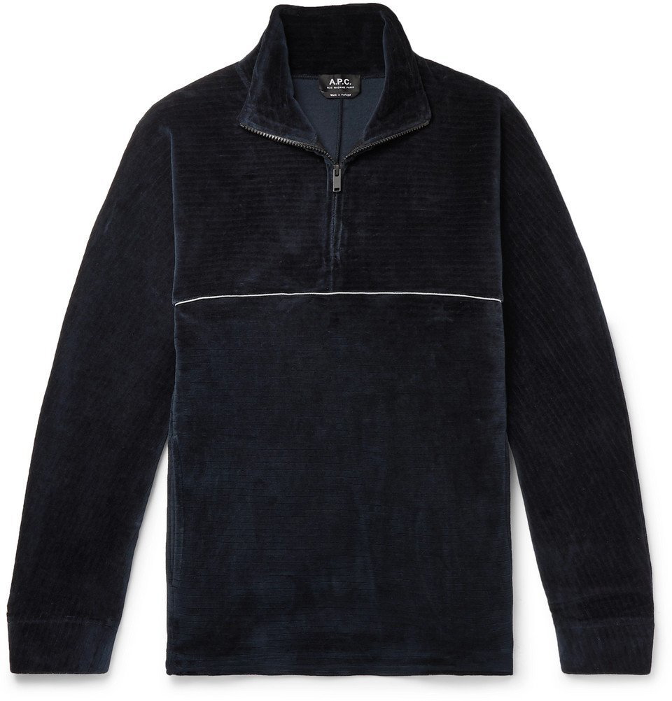 A.P.C. - Bike Ribbed Cotton-Velvet Half-Zip Sweatshirt - Men