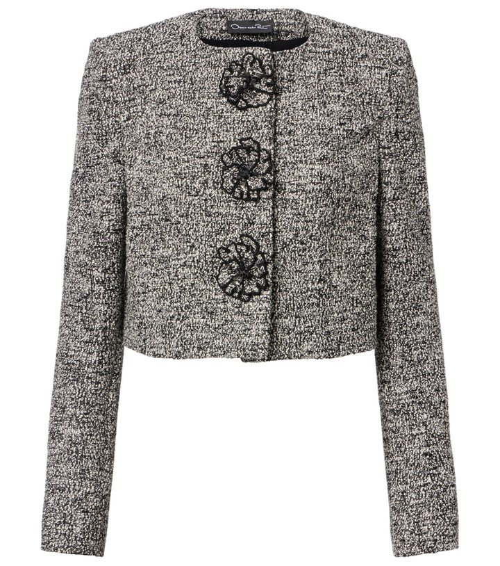 Photo: Oscar de la Renta Floral-appliqué cotton-blend tweed jacket