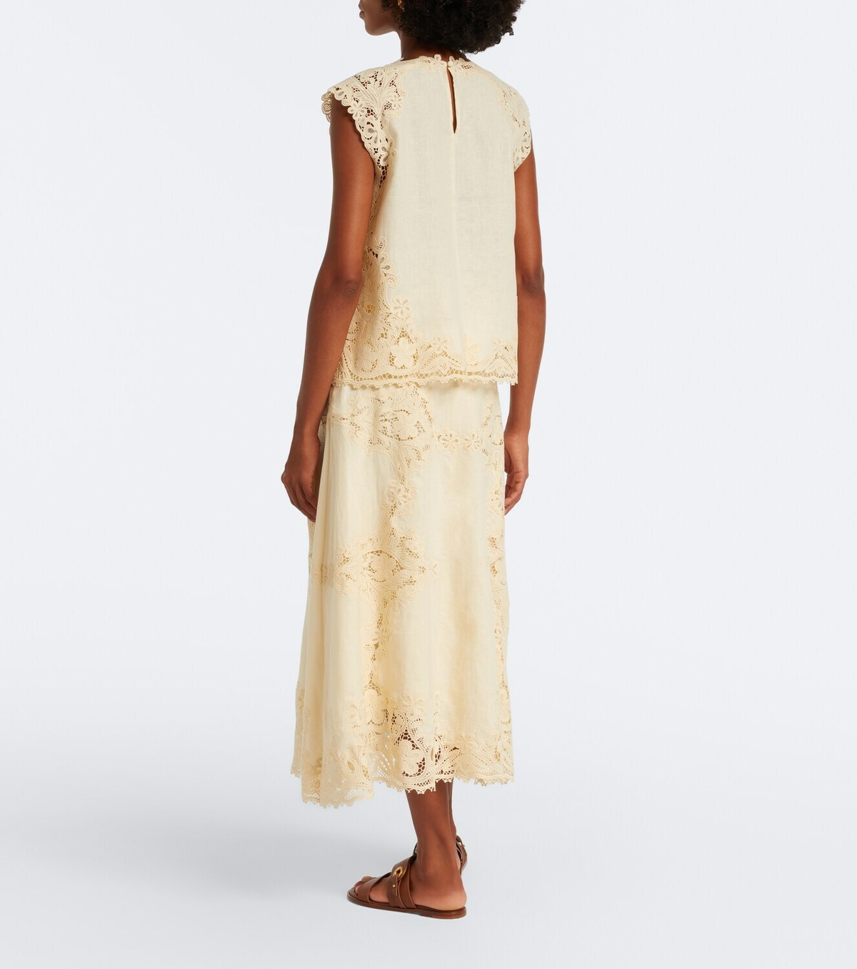 Ulla Johnson Fleur crochet-trimmed linen midi skirt