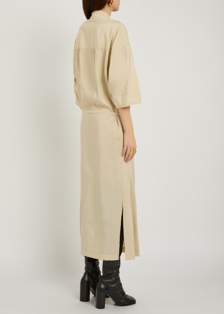 Lemaire Belted Brushed Silk-blend Midi Shirt Dress Beige