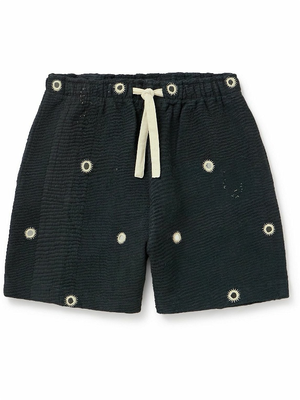 Photo: Kartik Research - Straight-Leg Embellished Cotton Drawstring Shorts - Black
