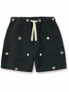 Kartik Research - Straight-Leg Embellished Cotton Drawstring Shorts - Black