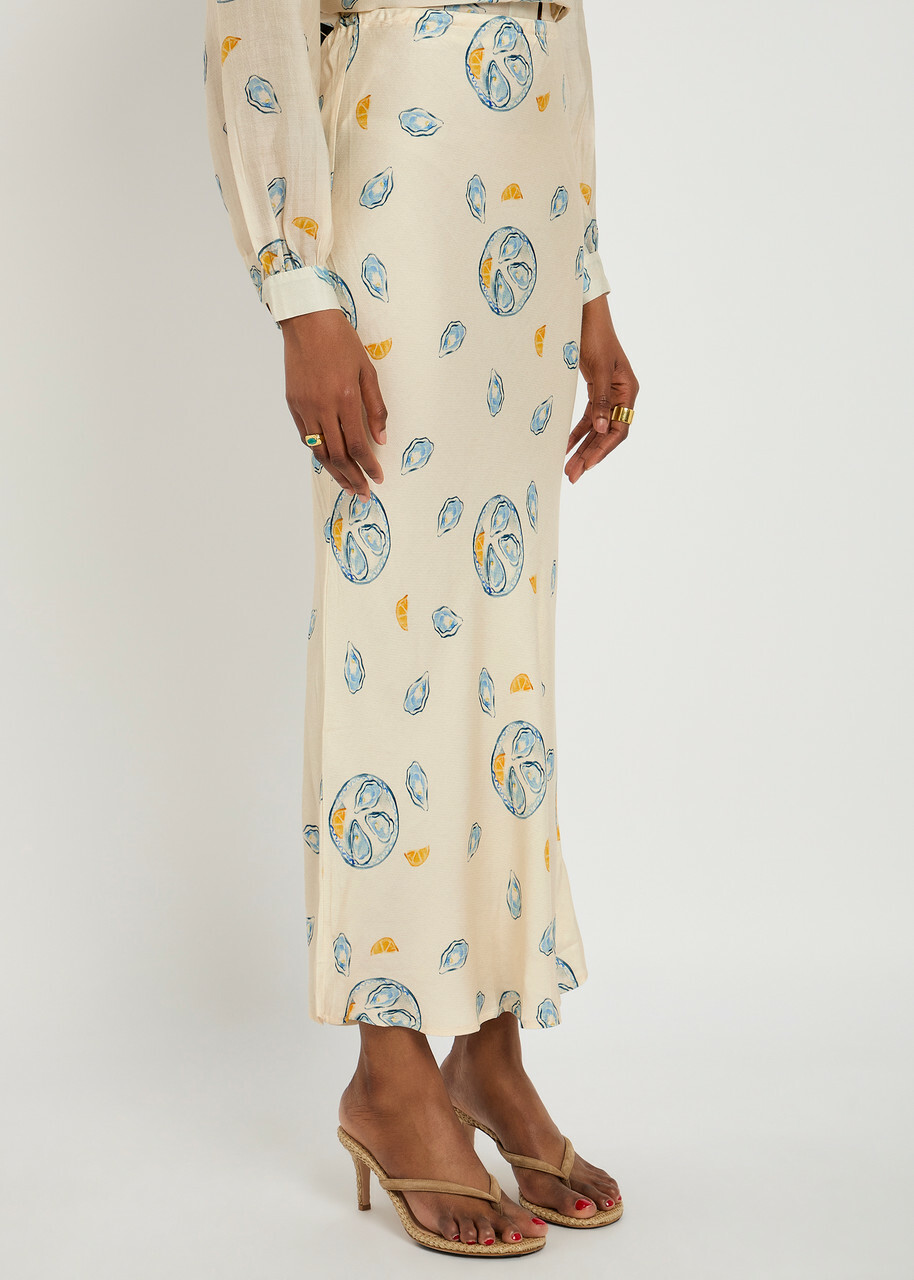 Never Fully Dressed Oyster Doris Satin Midi Skirt White